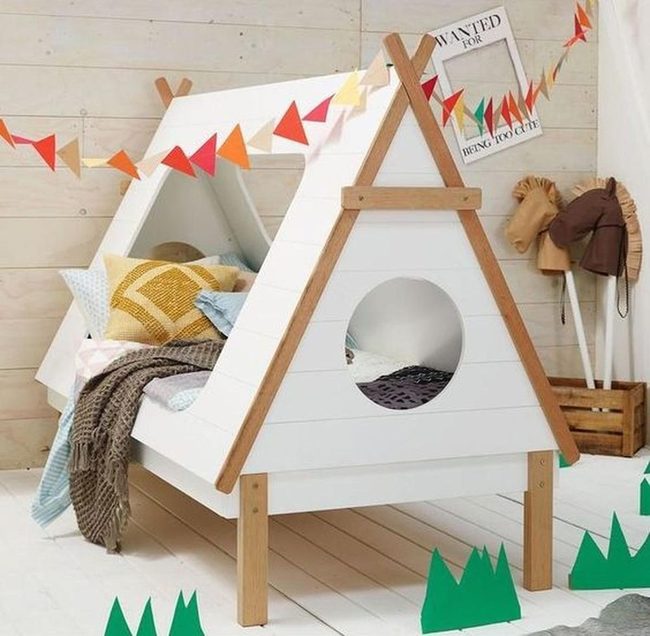 White Tent Bed, Orange Flags