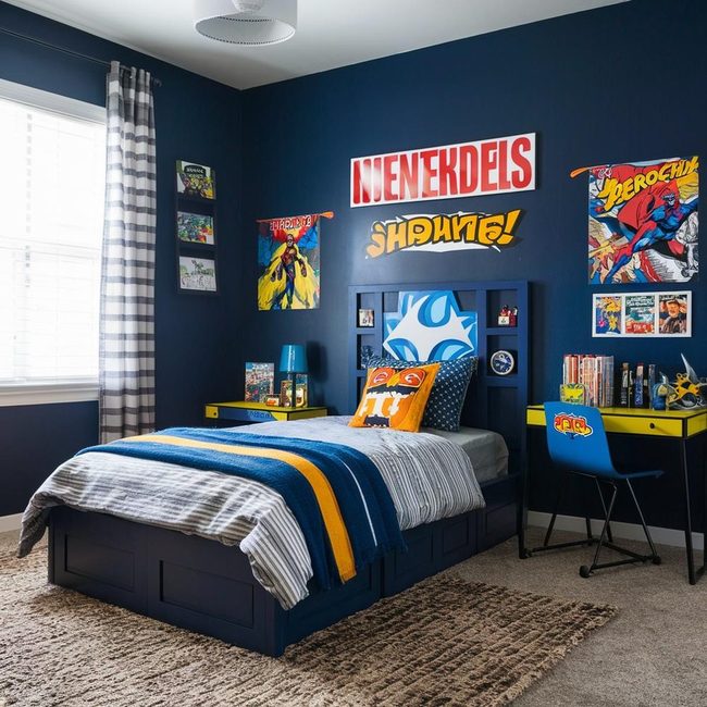Navy Walls with Superhero Logos