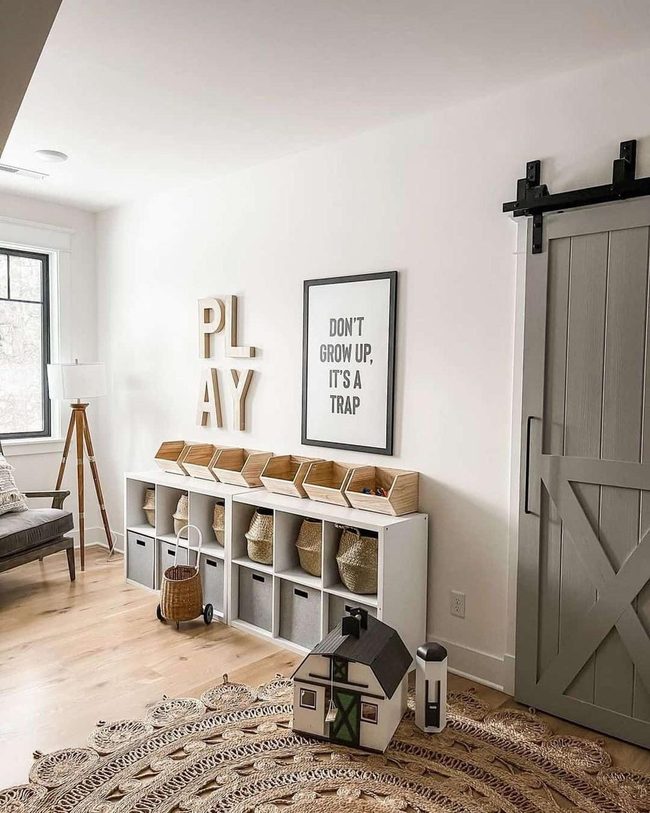 Gray Barn Door Playroom