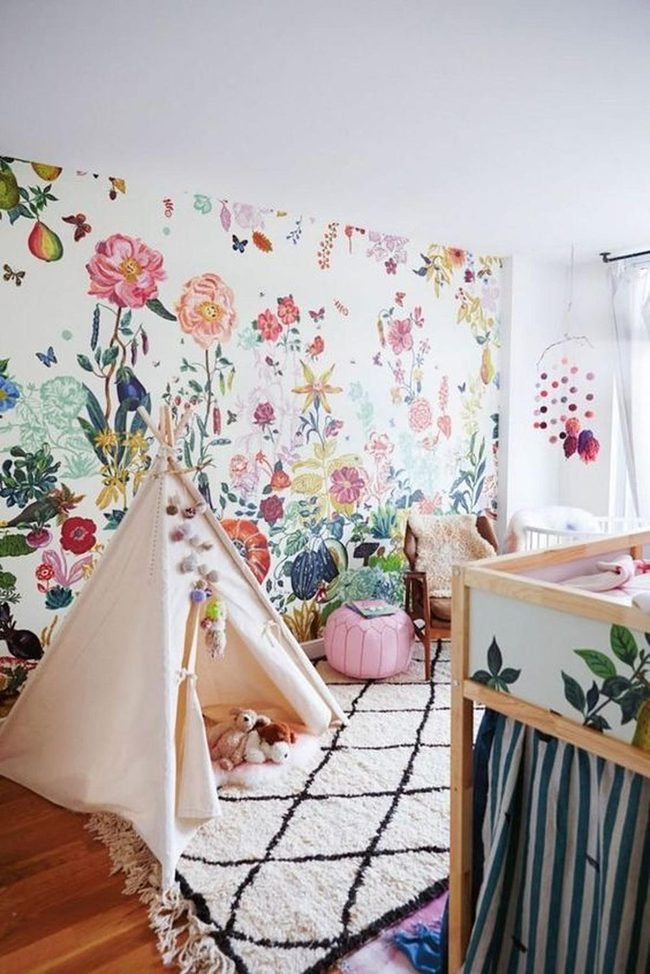 Floral Nursery with Cream Teepee
