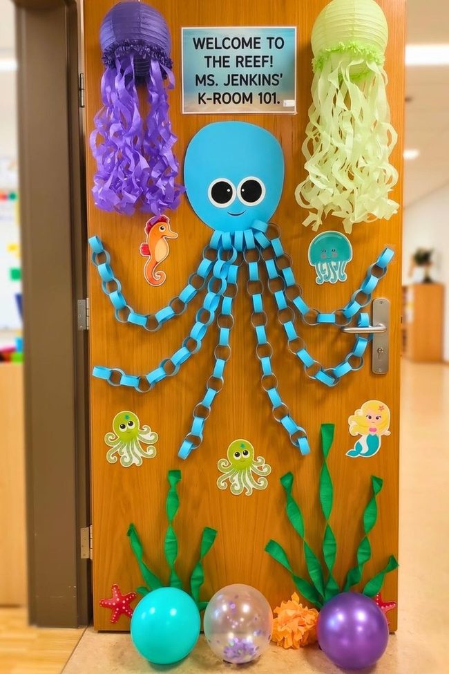 Cheerful Octopus Ocean Door Display