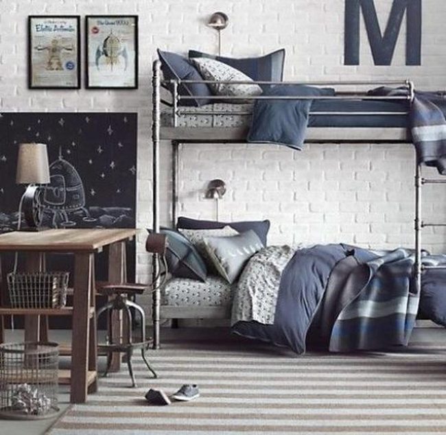 Blue Bunk Bed White Brick Statement