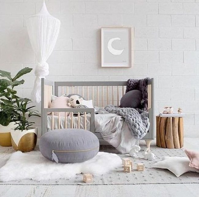 Gray Nursery With Natural Light