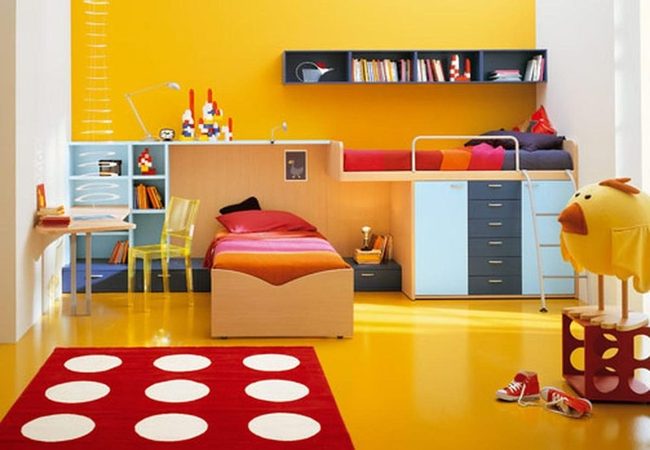 Bright Yellow Bunk Room