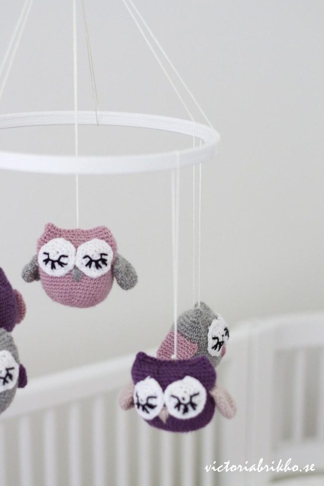 Knitted Purple Owl Mobile