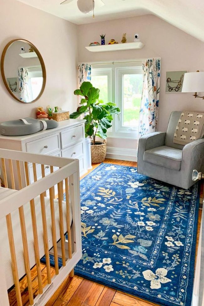 Blue Floral Rug With Forest Green Walls