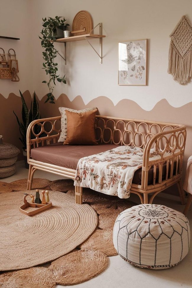 Rattan Daybed with Warm Earth Tones