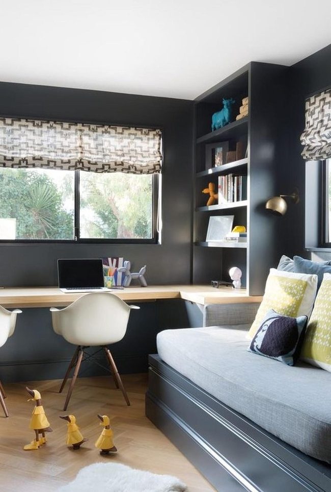 Deep Walls, Bright Wood Desk