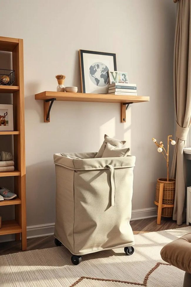 Canvas Rolling Hamper Gold Accents