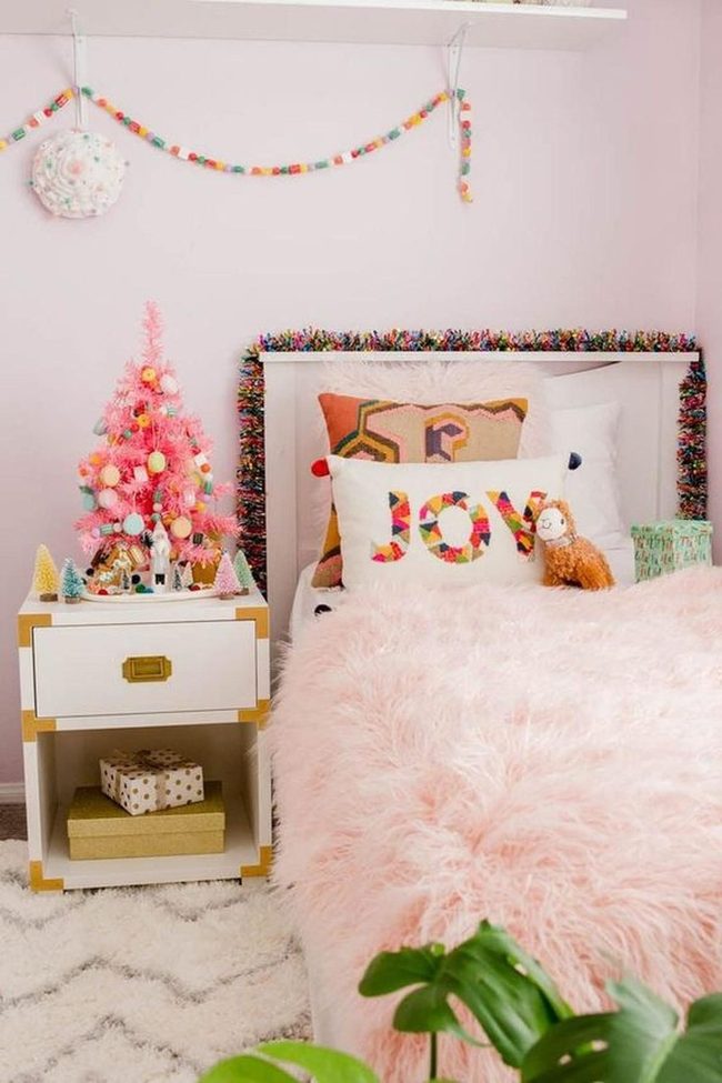 Pink Bedroom With Christmas Tree