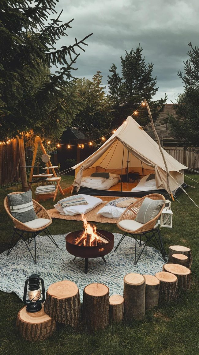 Backyard Tent with Fairy Lights