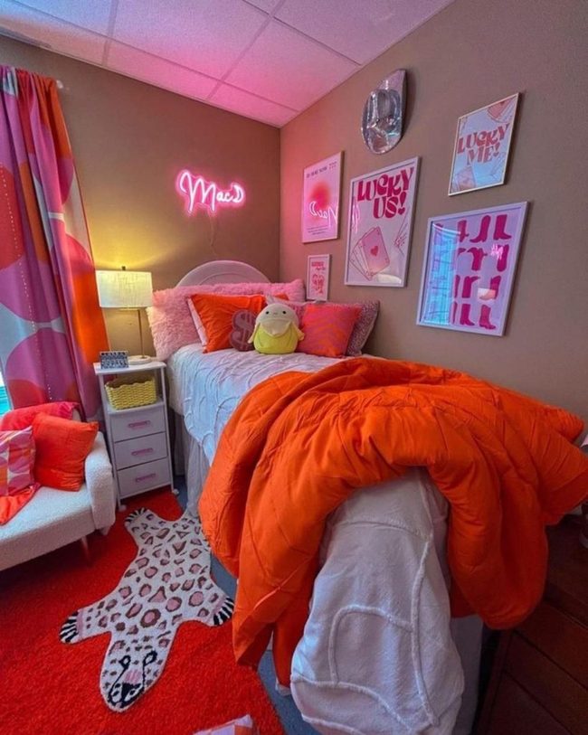 Neon Orange Pink Dorm Corner