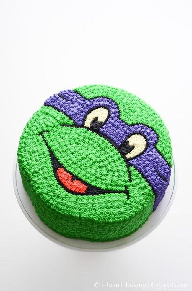 Green Turtle Cake With Purple Mask
