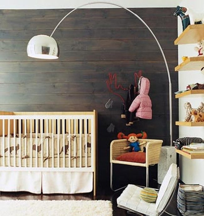 Chocolate Wood Nursery With Toy Shelves