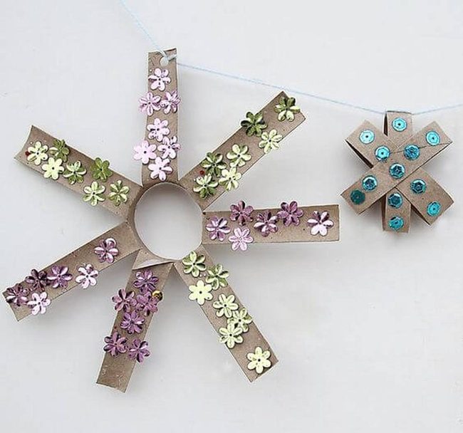 Sparkly Snowflakes From Recycled Rolls