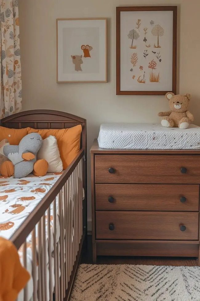 Soft Orange Nursery With Wood