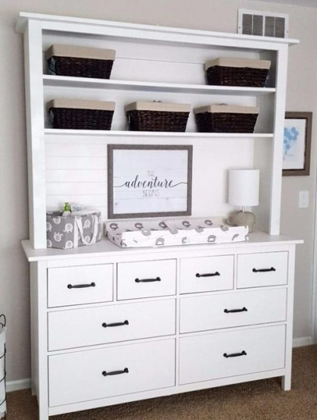 White Dresser, Woven Storage