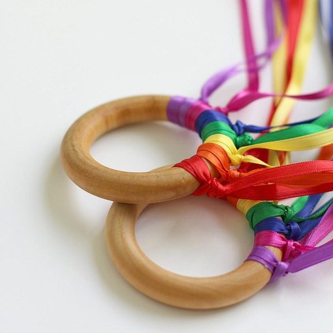 Rainbow Ribbon Wood Rings