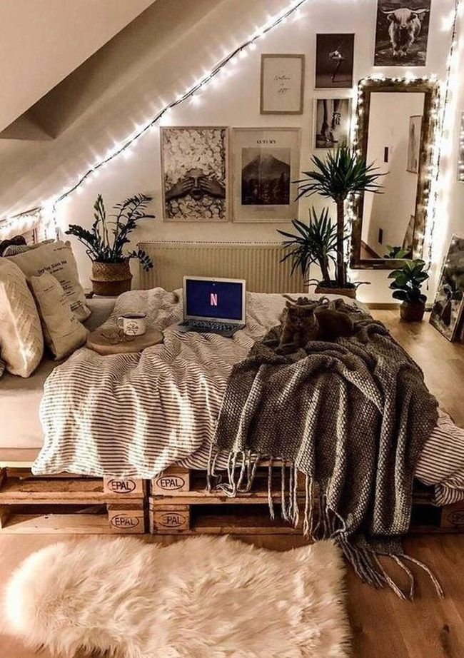 String Lights Bedroom Plants