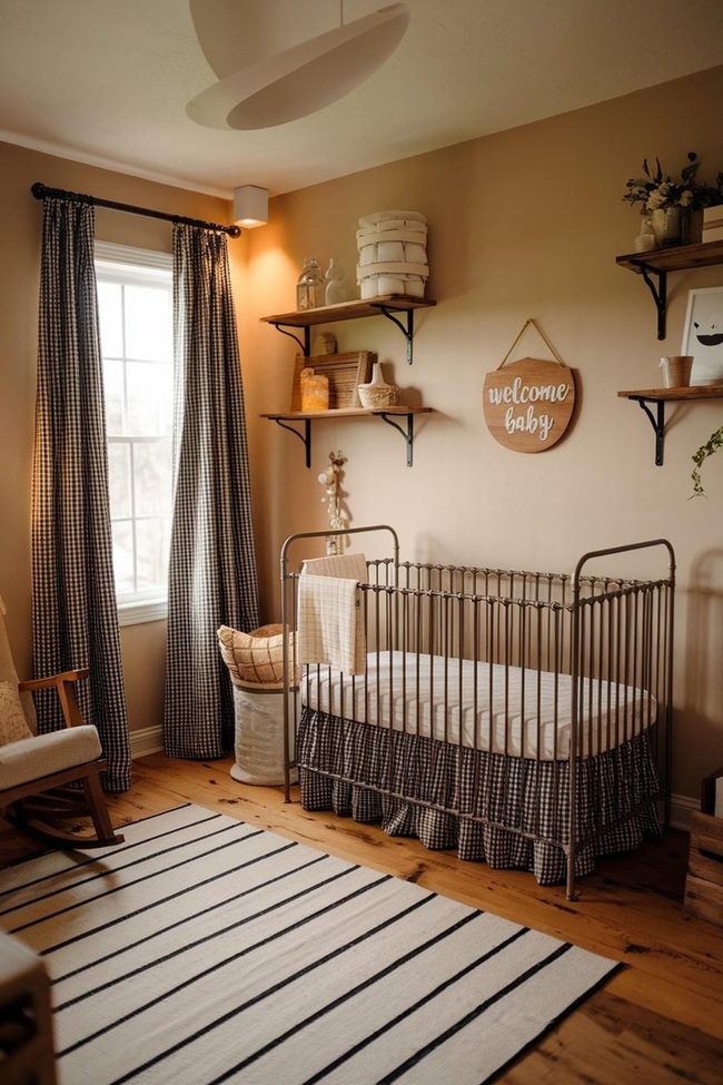Beige Walls Dark Metallic Crib