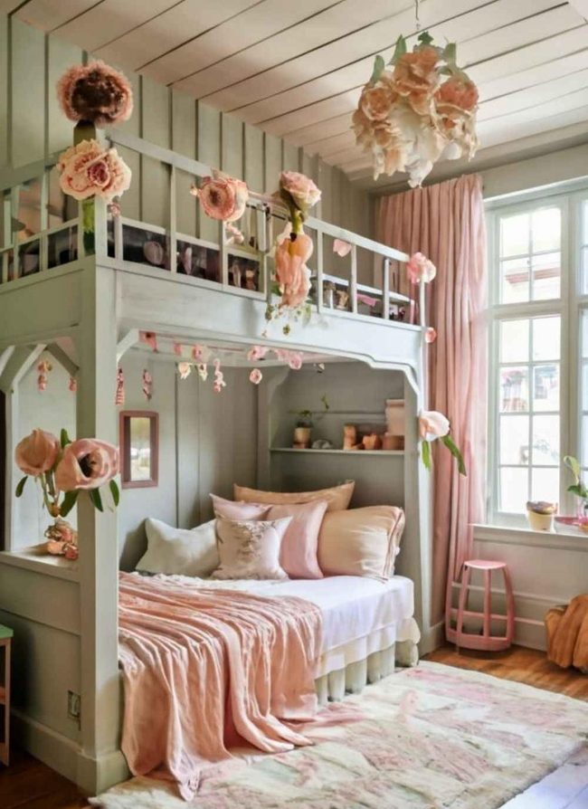 Pastel Flowers Loft Bedroom