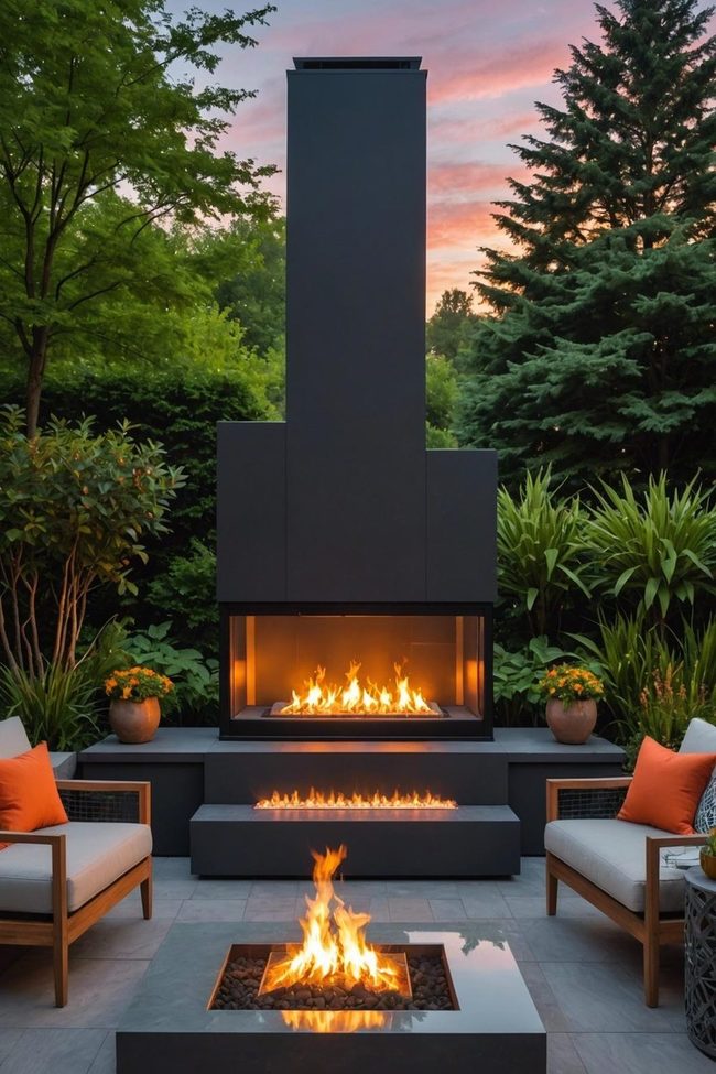 LED-Lit Modern Fire Feature