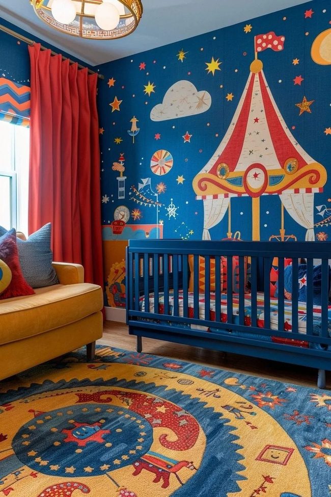 Blue Circus Mural Nursery
