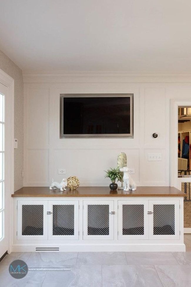 Sunlit Kitchen With Wire Cabinet Doors