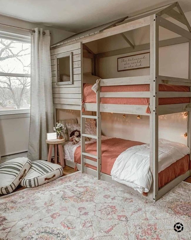 Gray Wood Bunk Beds Orange Bedding