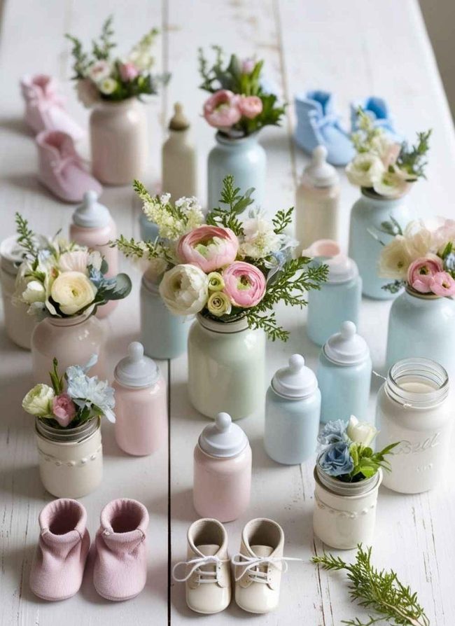 Fresh Blooms In Baby Bottles