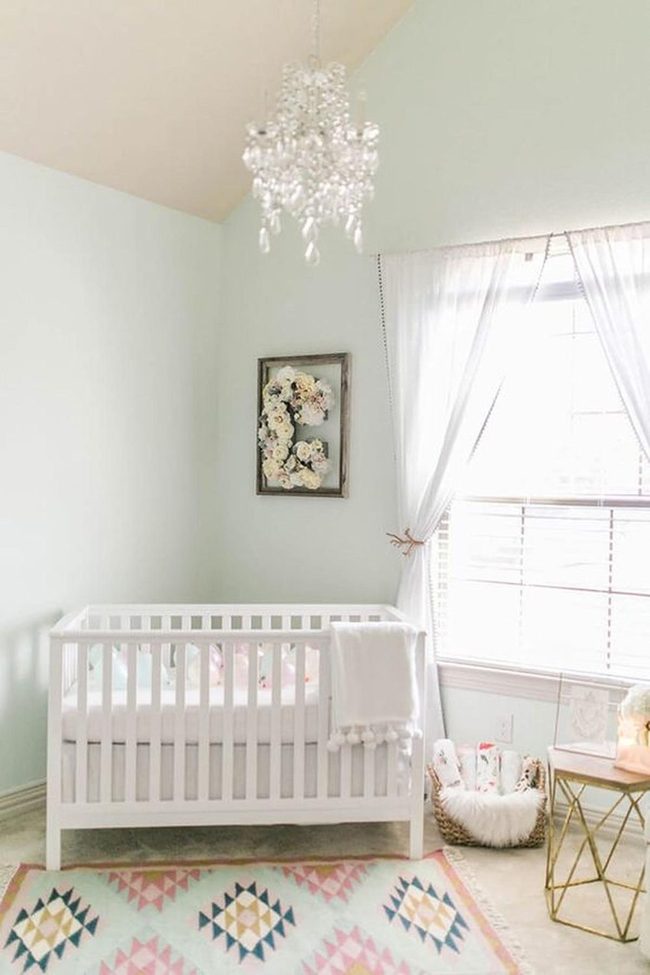 Light Blue Nursery With Geometric Rug