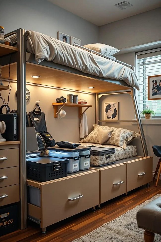 Under-Bed Storage Enhances Tiny Rooms