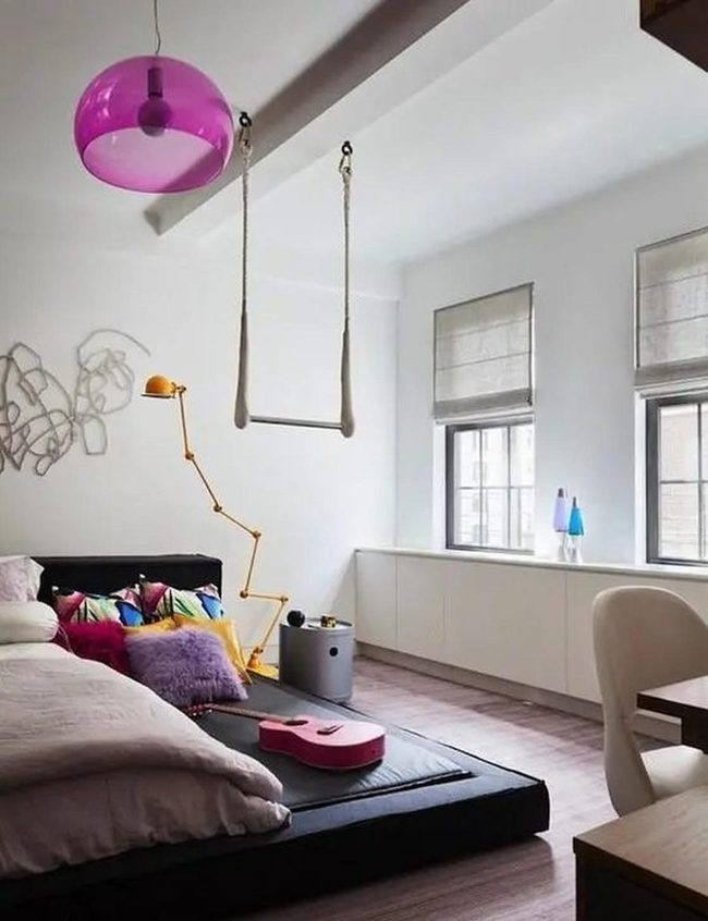 Purple Statement Light Bedroom