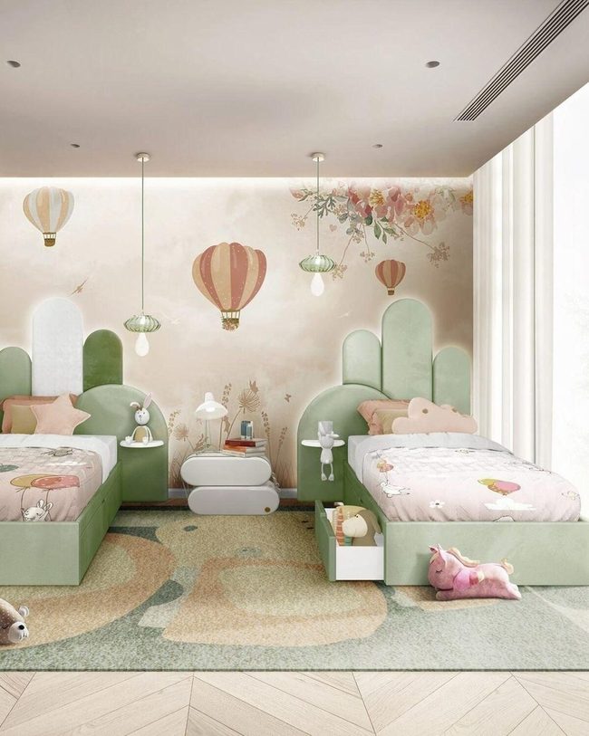 Green Cactus Bedroom For Twins