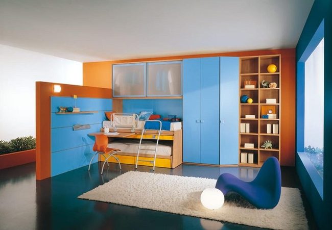 Blue And Orange Kids' Storage Bedroom