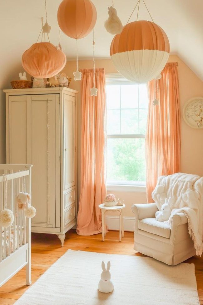 Peach Walls With Forest Mural Nursery