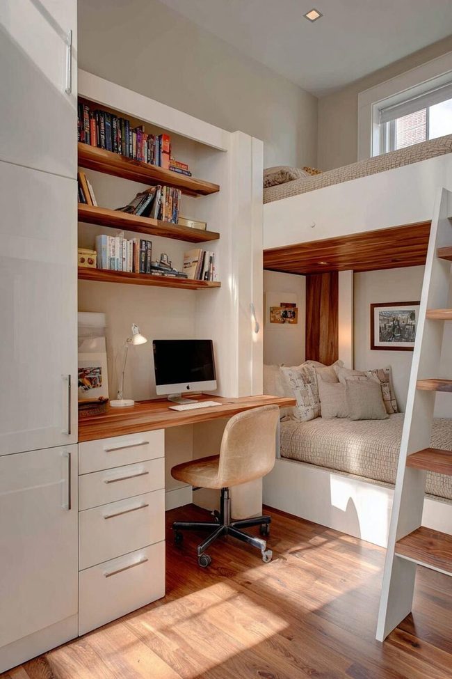 Loft Bed With Integrated Workspace Below