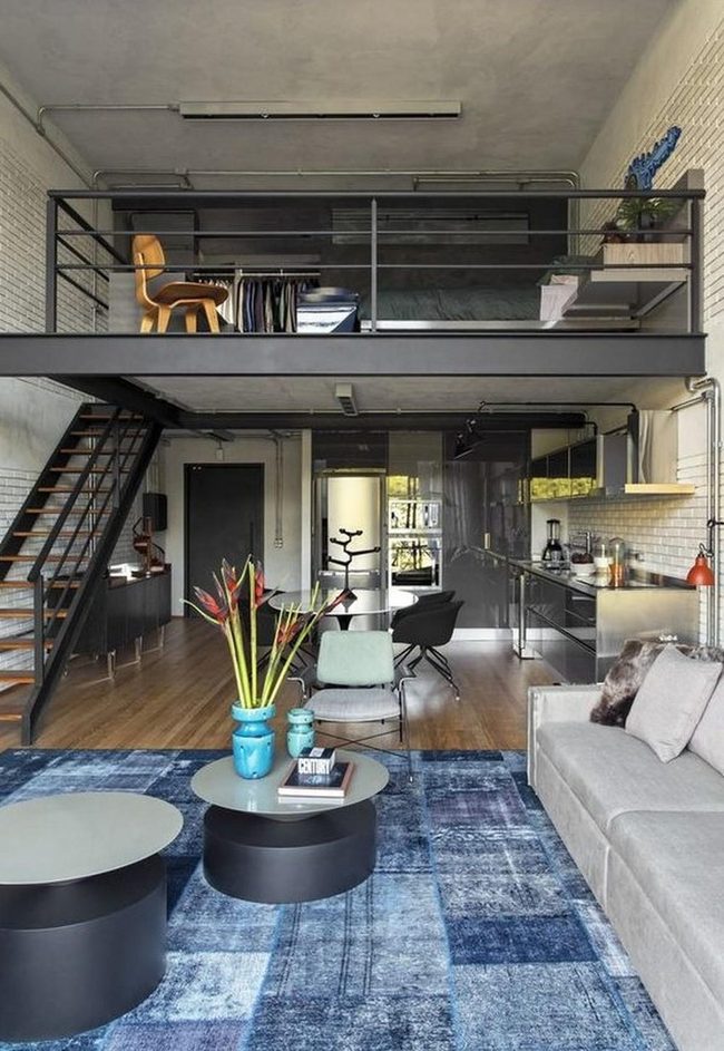 Blue Patterned Rug, Open Loft