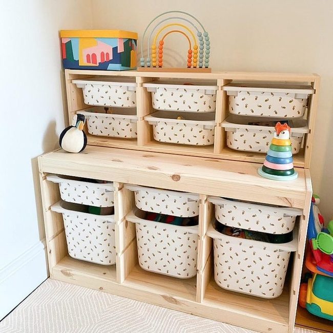 Wood Baskets With Rainbow Accents