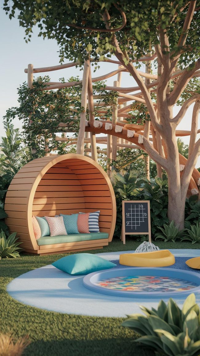 Natural Wood Adventure Playground For Kids