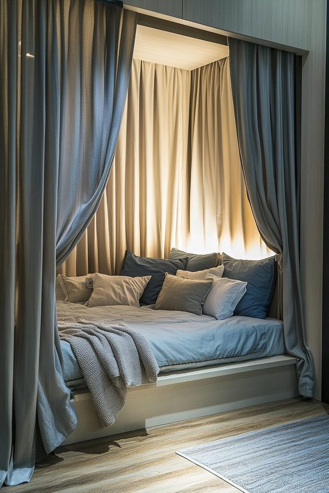 Black Curtains Add Privacy Nooks