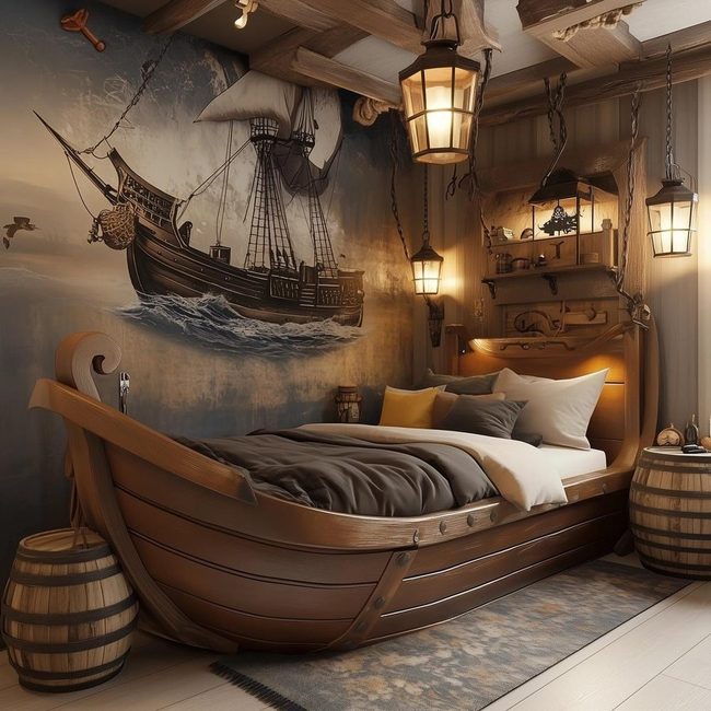 Rustic Timber Pirate Ship Sleep Oasis