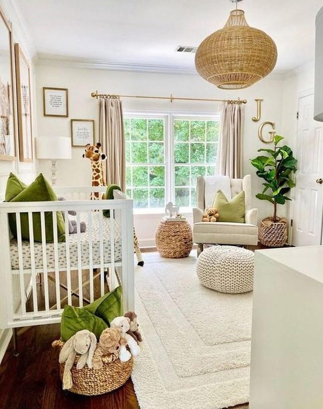 Sunlit Nursery With Green Accents