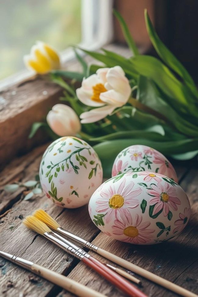 Hand-Painted Daisy Eggs Spring