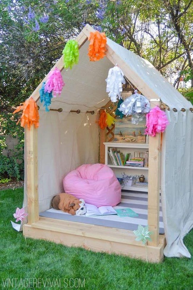 Wooden Playhouse With Lantern Glow