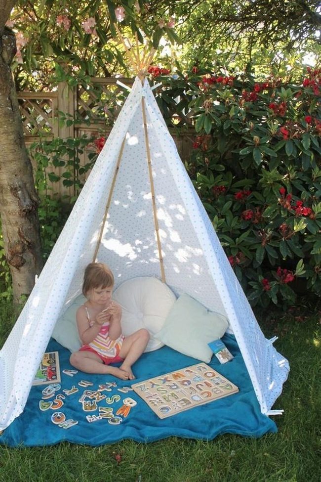 White Fabric Tent, Blue Blanket Floor