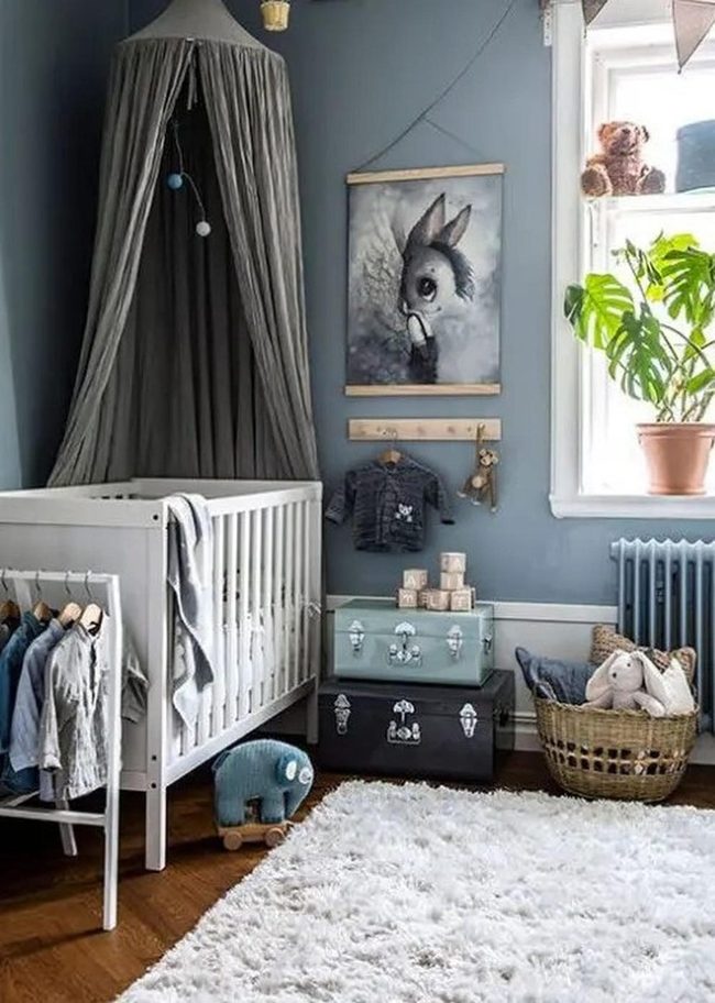 Blue Nursery With Natural Light