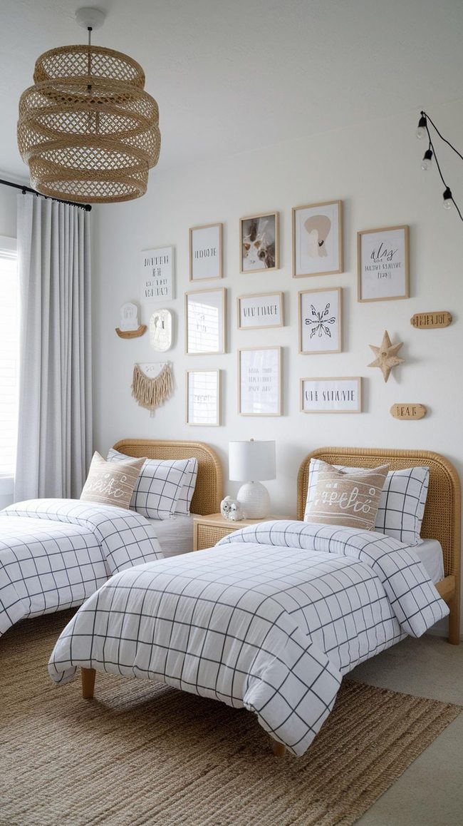 Shared Kids Room With Overhead String Lights