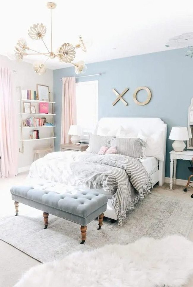 Flower Chandelier Blue Bedroom