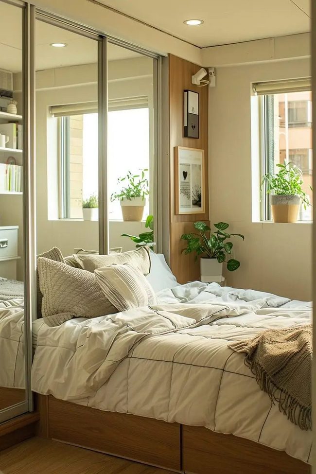 Mirrors, Plants, Light, Wood